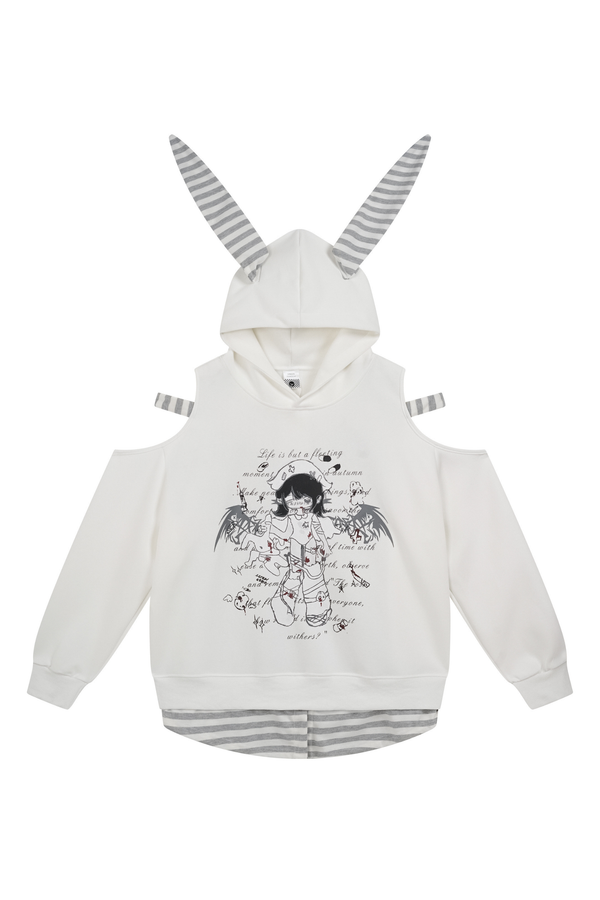 ボーダーうさ耳フードルーズスウェット