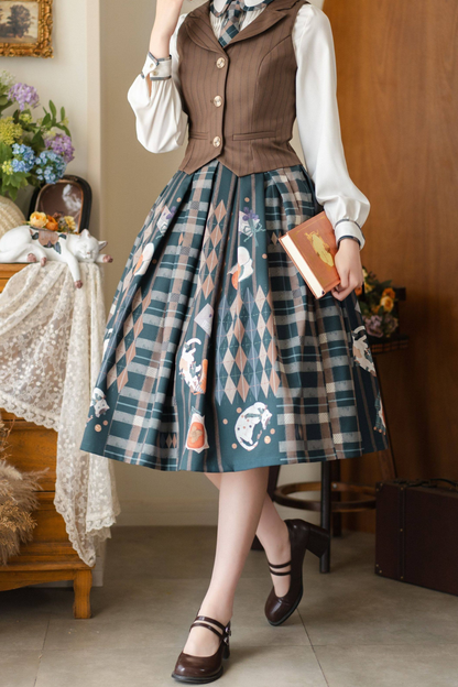 Retro Classic Forest Academy Shirt + Vest + Check Skirt