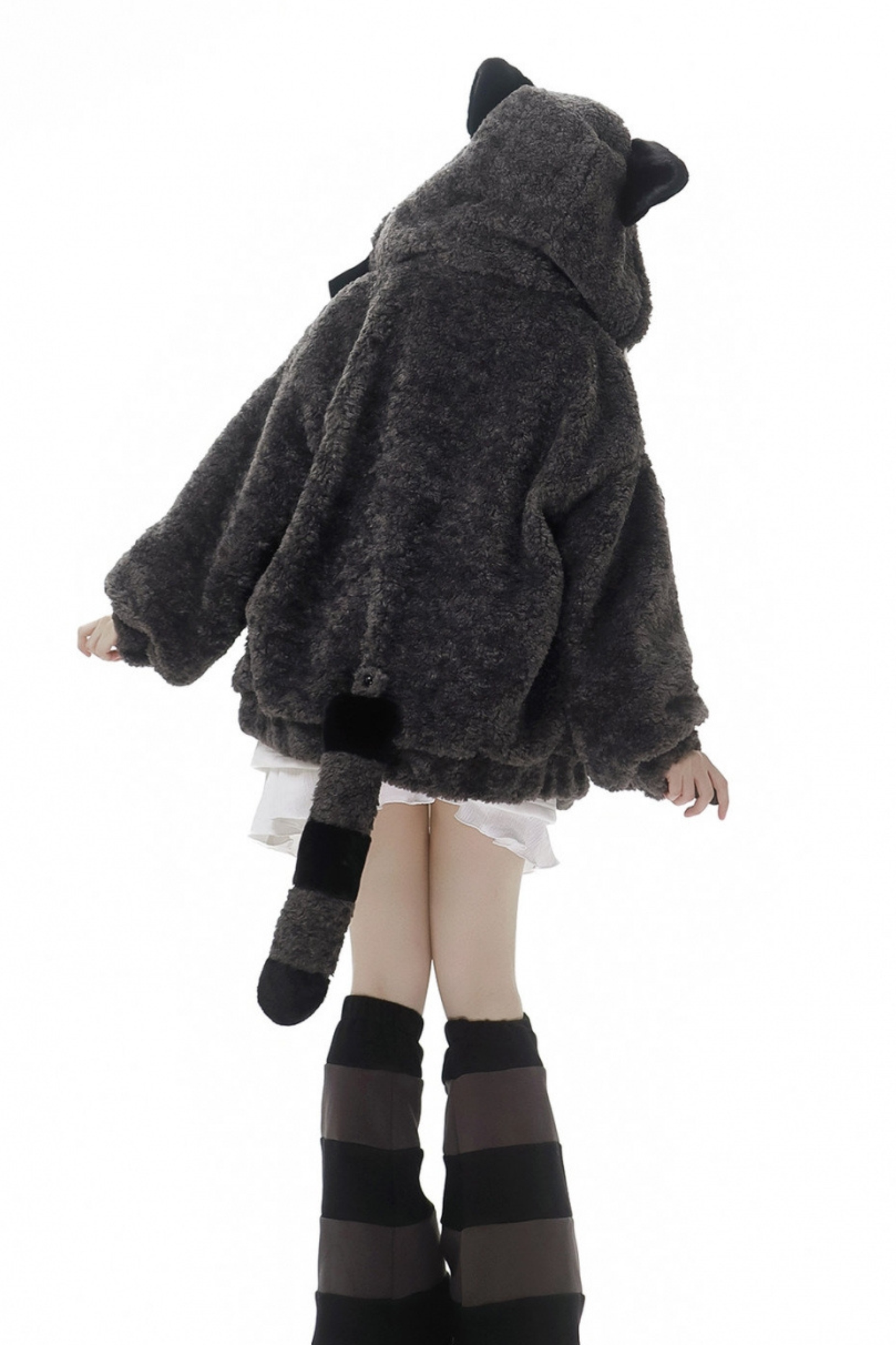 Tanuki fur jacket + sweatshirt + skirt + pants + leg covers