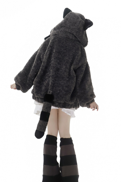 Tanuki fur jacket + sweatshirt + skirt + pants + leg covers