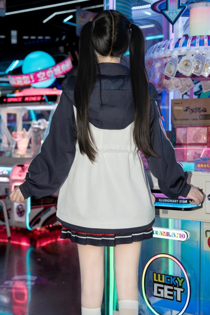 Subculture Sailor Top + Pleated Skirt + Hooded Jacket