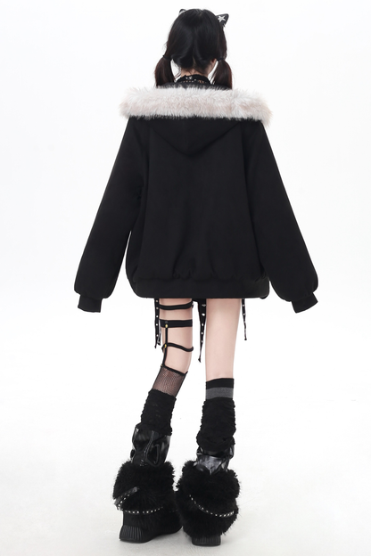 レターファーカラールーズスエードジャケット