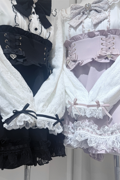 ドールカラーレースシャツ+キュロット