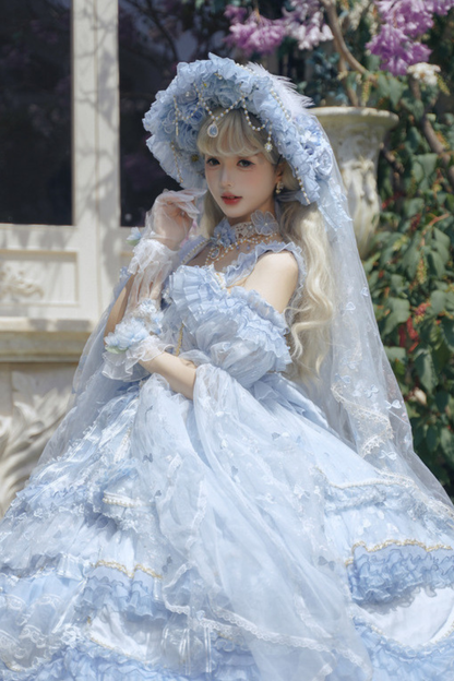 アイスブループリンセスロリータハット+ネックレス+グローブ+セプター