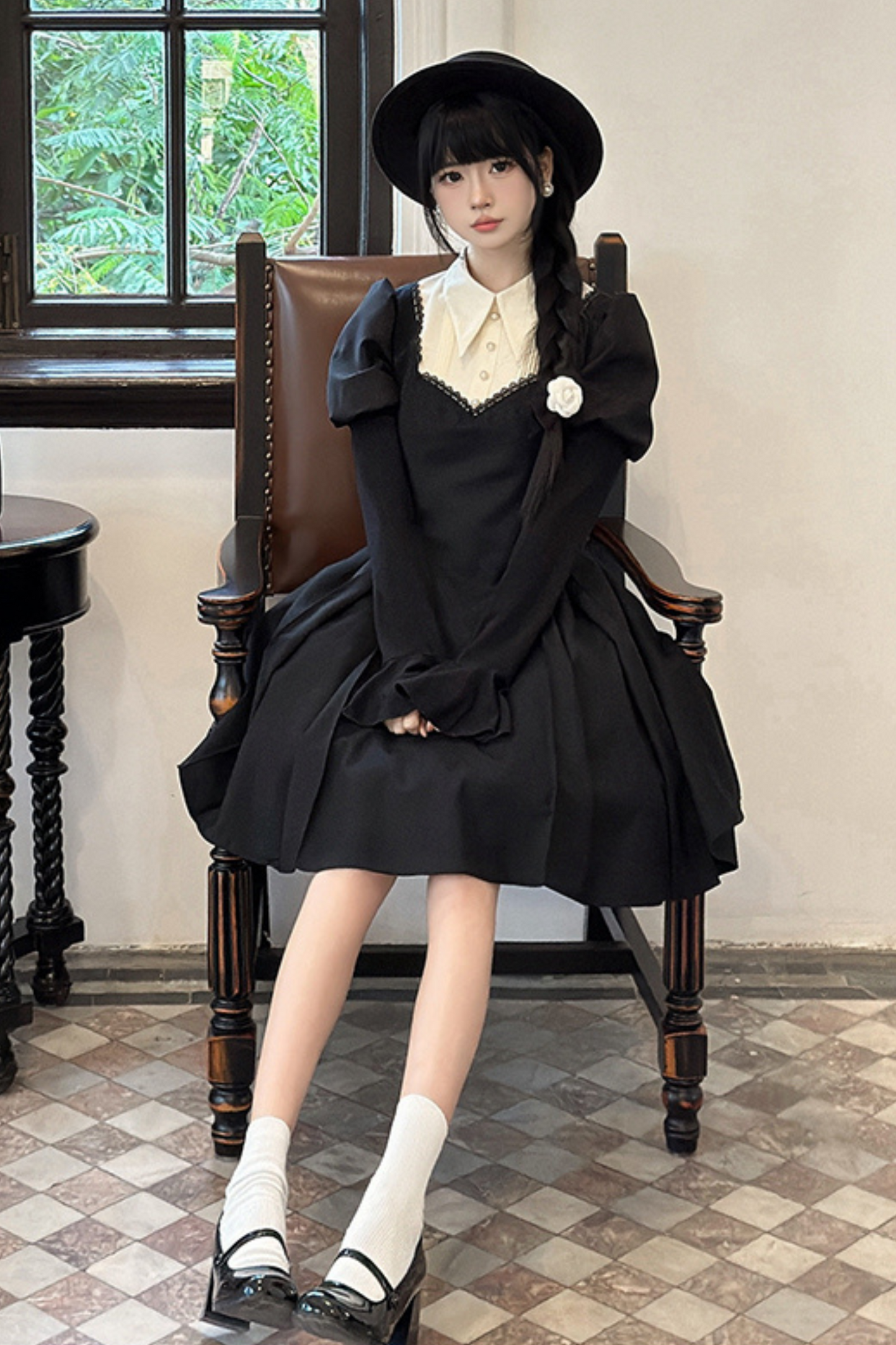Gothic Lolita Fishbone Waist Slimming Dress + Shirt + Long Skirt