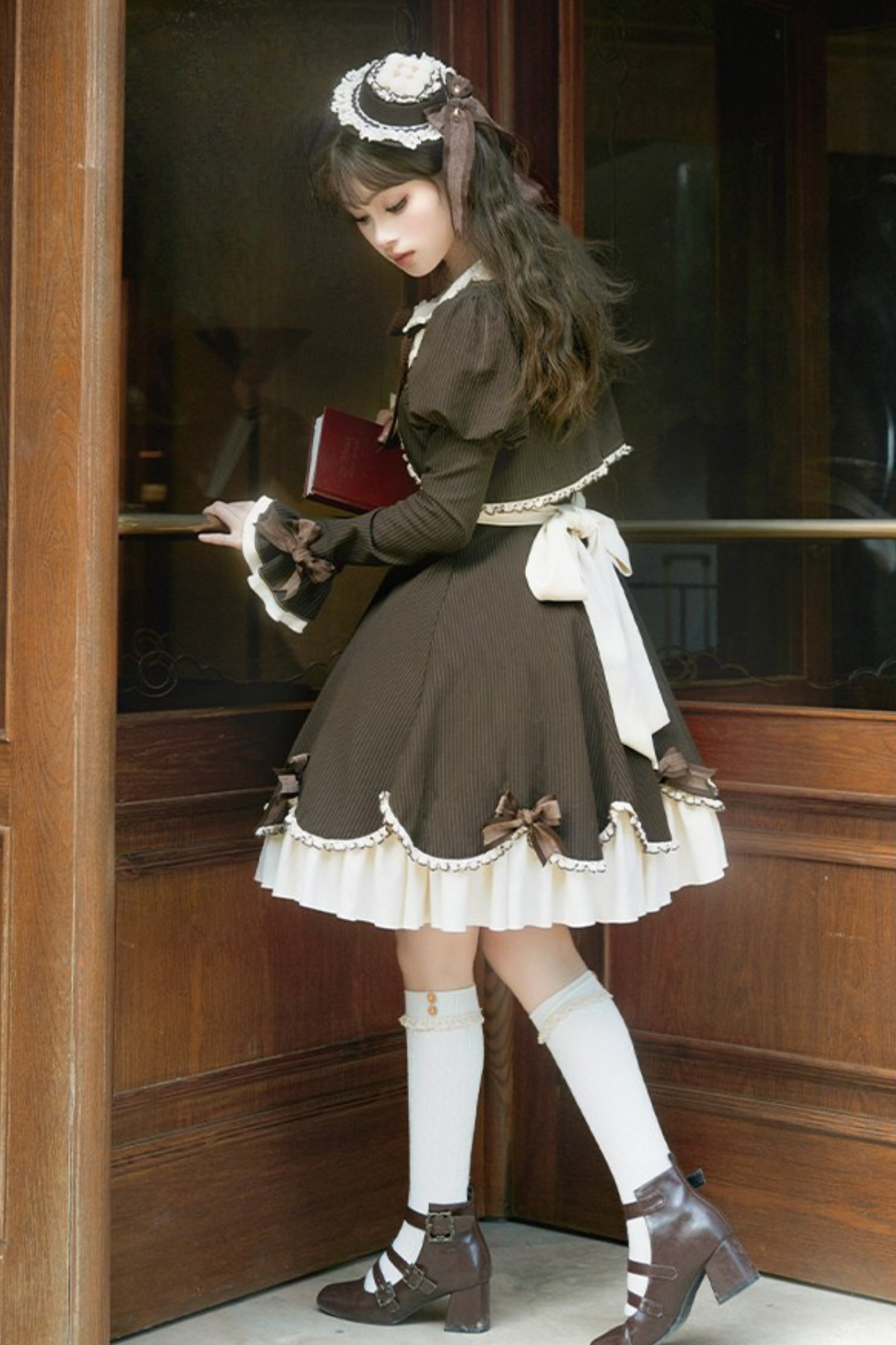 Hazelnut Chocolate Faux Two-piece Dress + Cake Hat