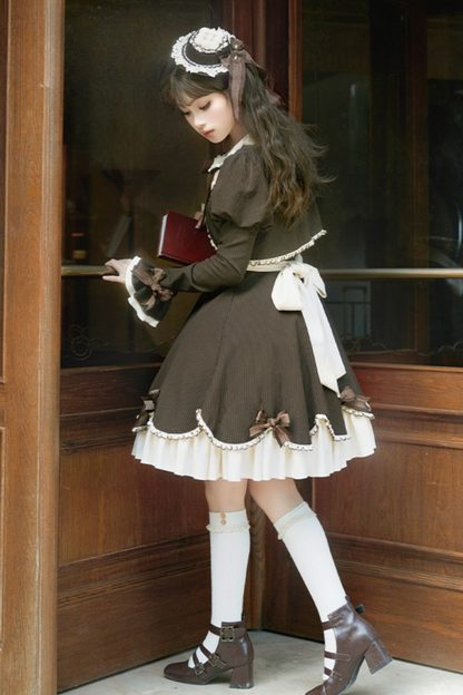 Hazelnut Chocolate Faux Two-piece Dress + Cake Hat