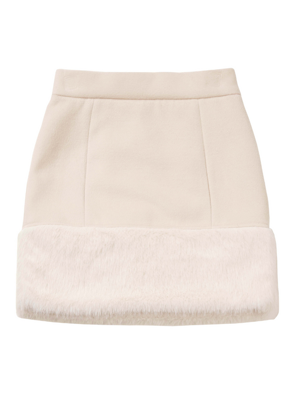 White Lovers Wool Fur Coat Check Suspenders Skirt + Snowball Short Top Fur Shorts Suit