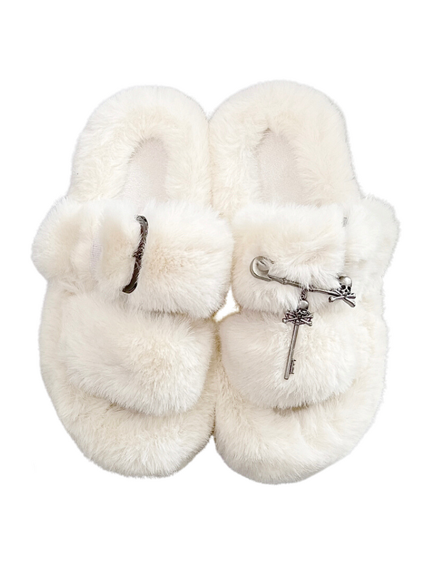 クリームブラックメタルスカルピンファーリープラットフォームスリッパ