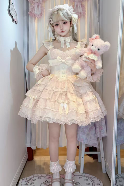 【予約商品】プリンセスバレエケーキロリータドレス+ヘアバンド+ネックレス+スリーブ+テール