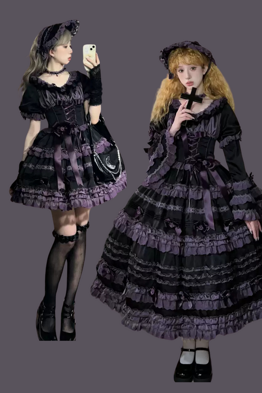 [November 5 Reservation Deadline] Black and Purple 2WAY Tiade Princess Sleeve Dress + Accessories