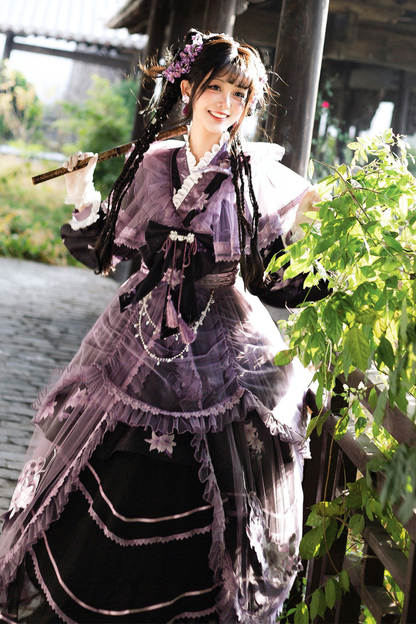 ダークチャイナクロスカラードレス+オーバードレス+スカート