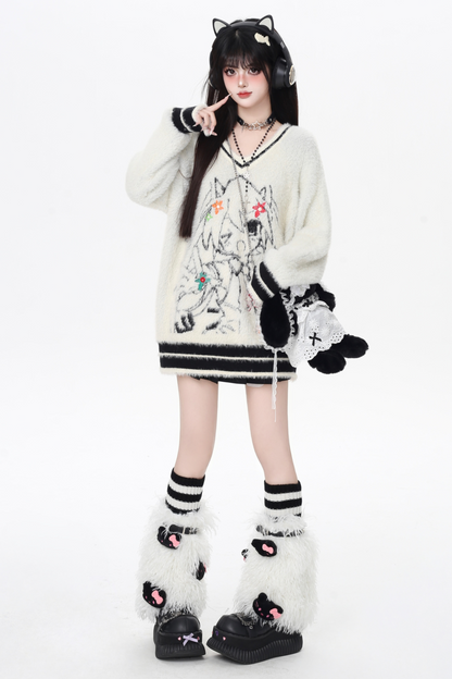 ミンクファーVネックルーズセーター