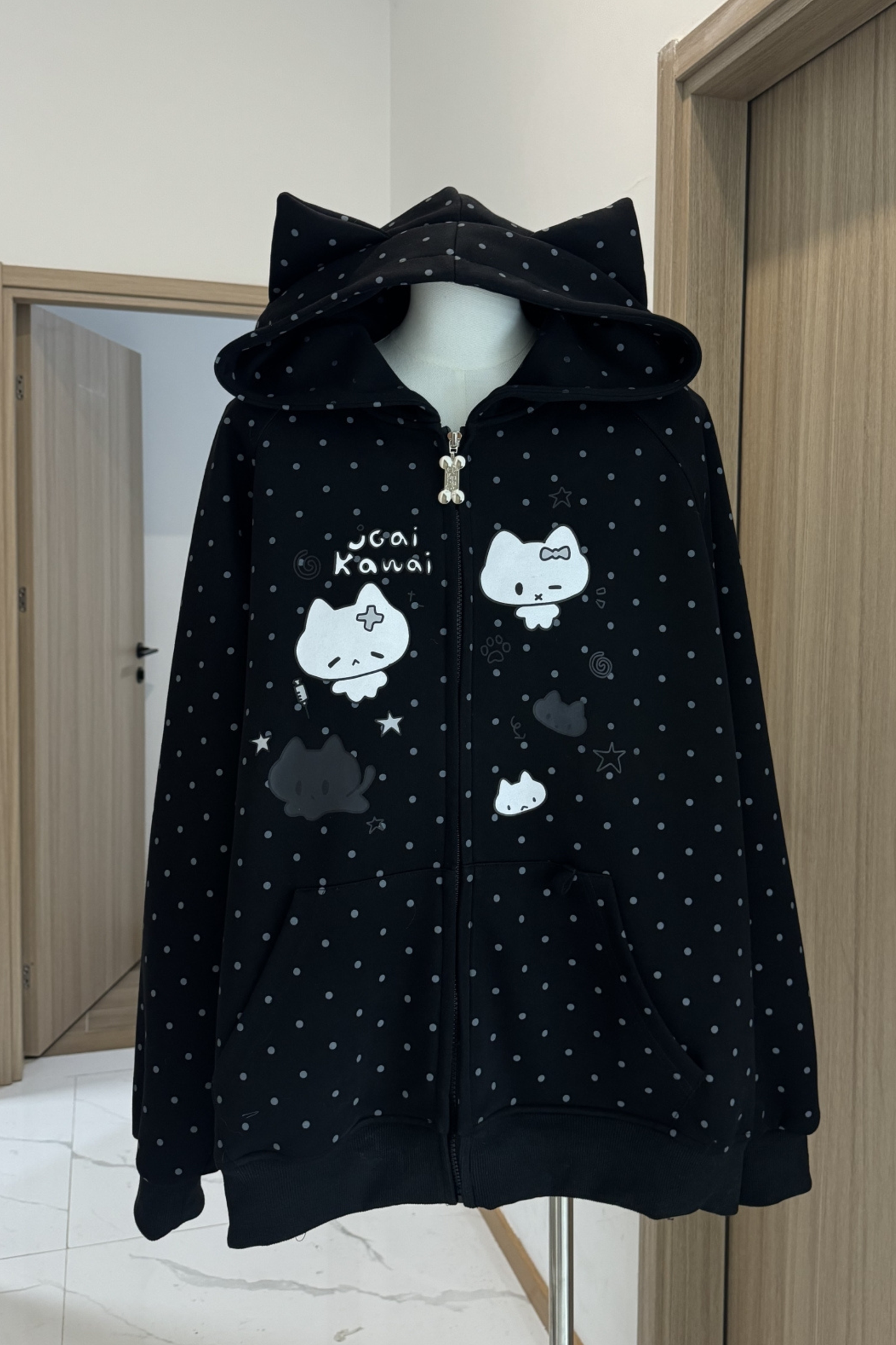 Dot Cat Hooded Loose Hoodie