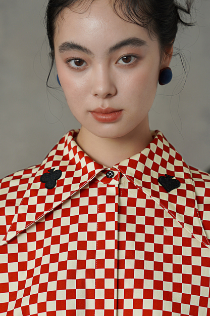 レトロチェックトランプデザインブラウス