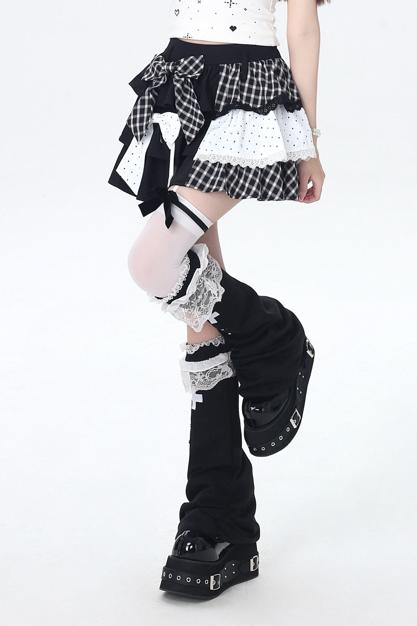 Plaid Dot Tiered Skirt