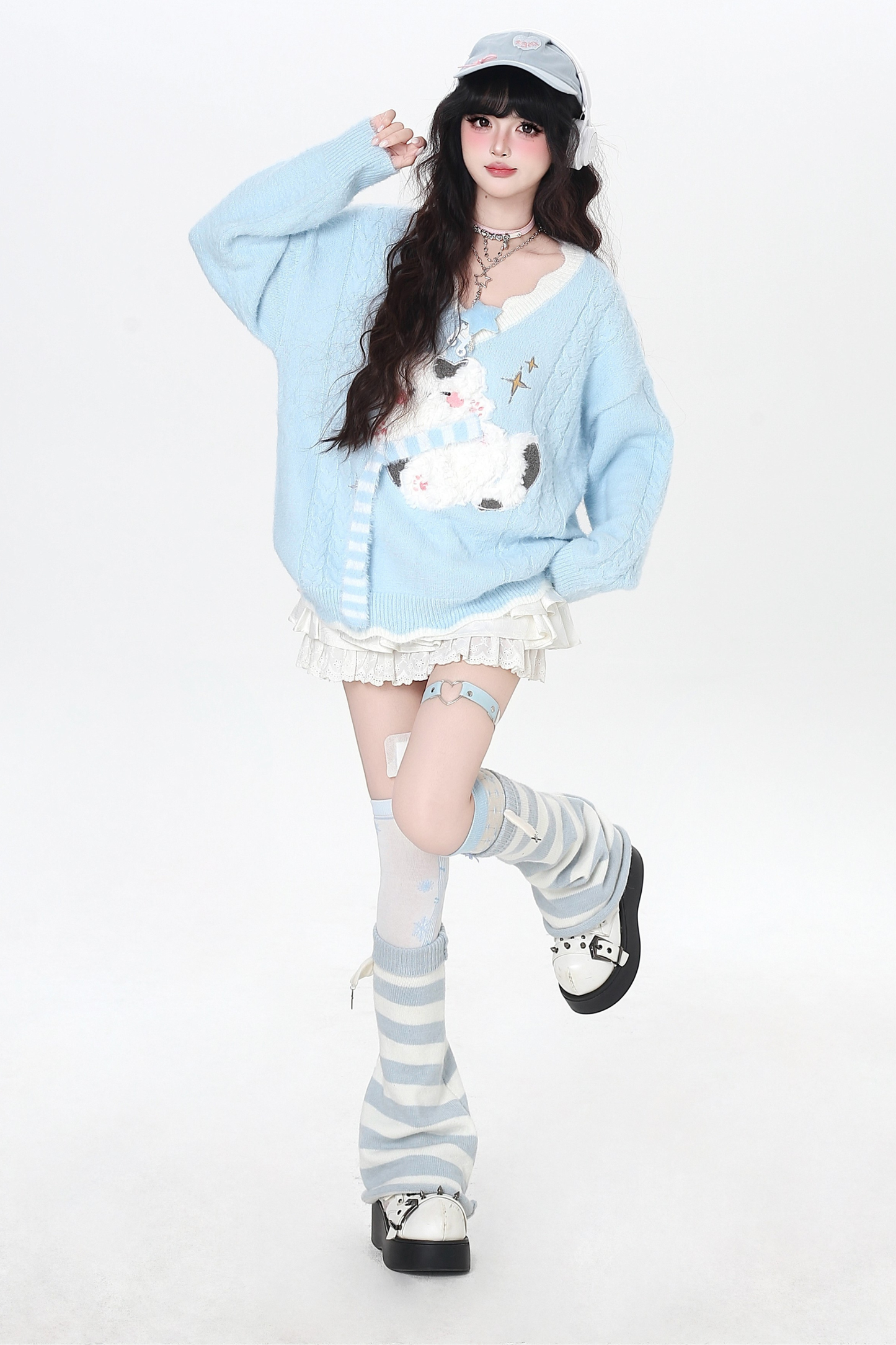 Vネックルーズキャットニット