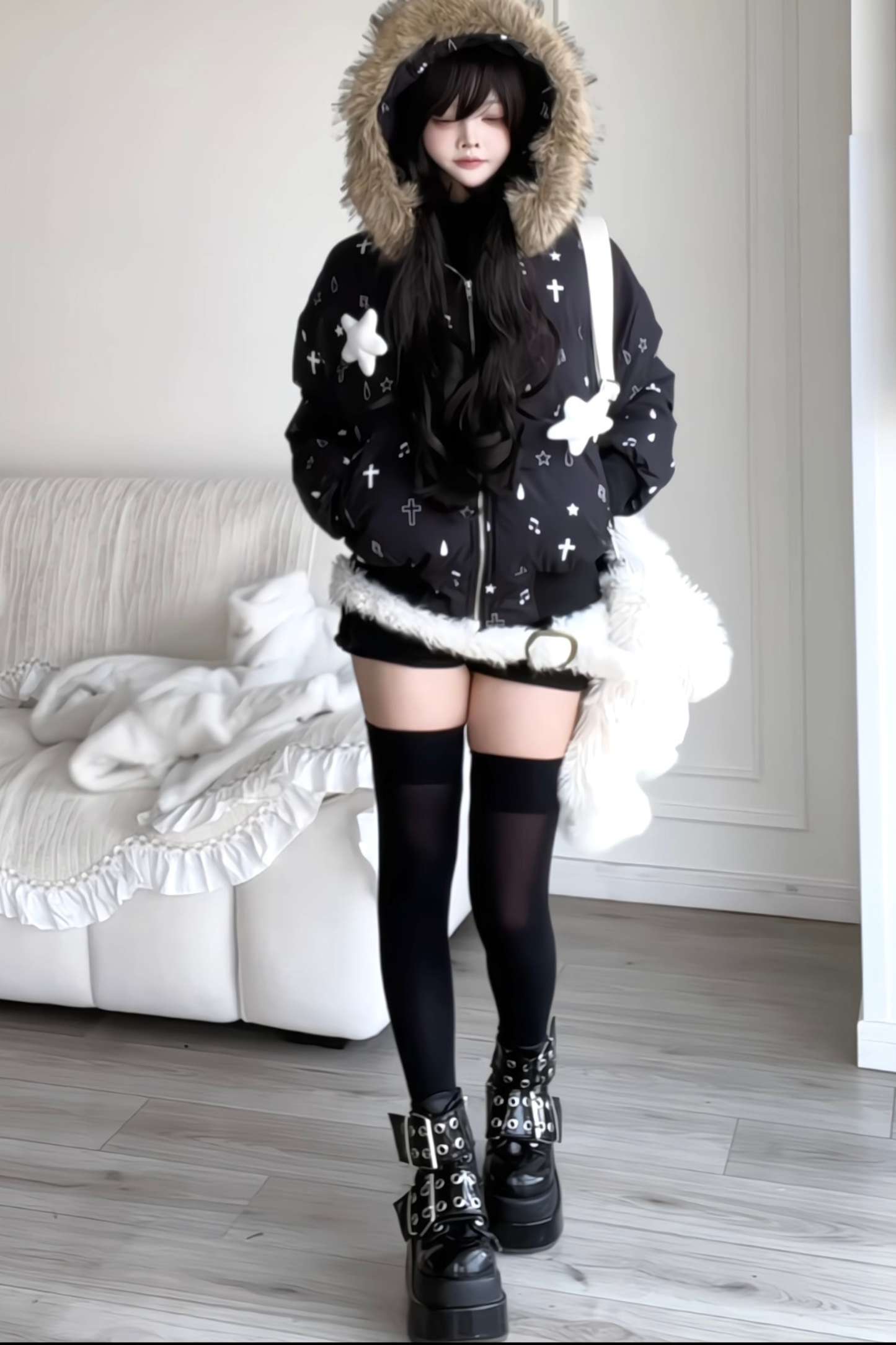 Fur Hood Cloth Design Down Jacket