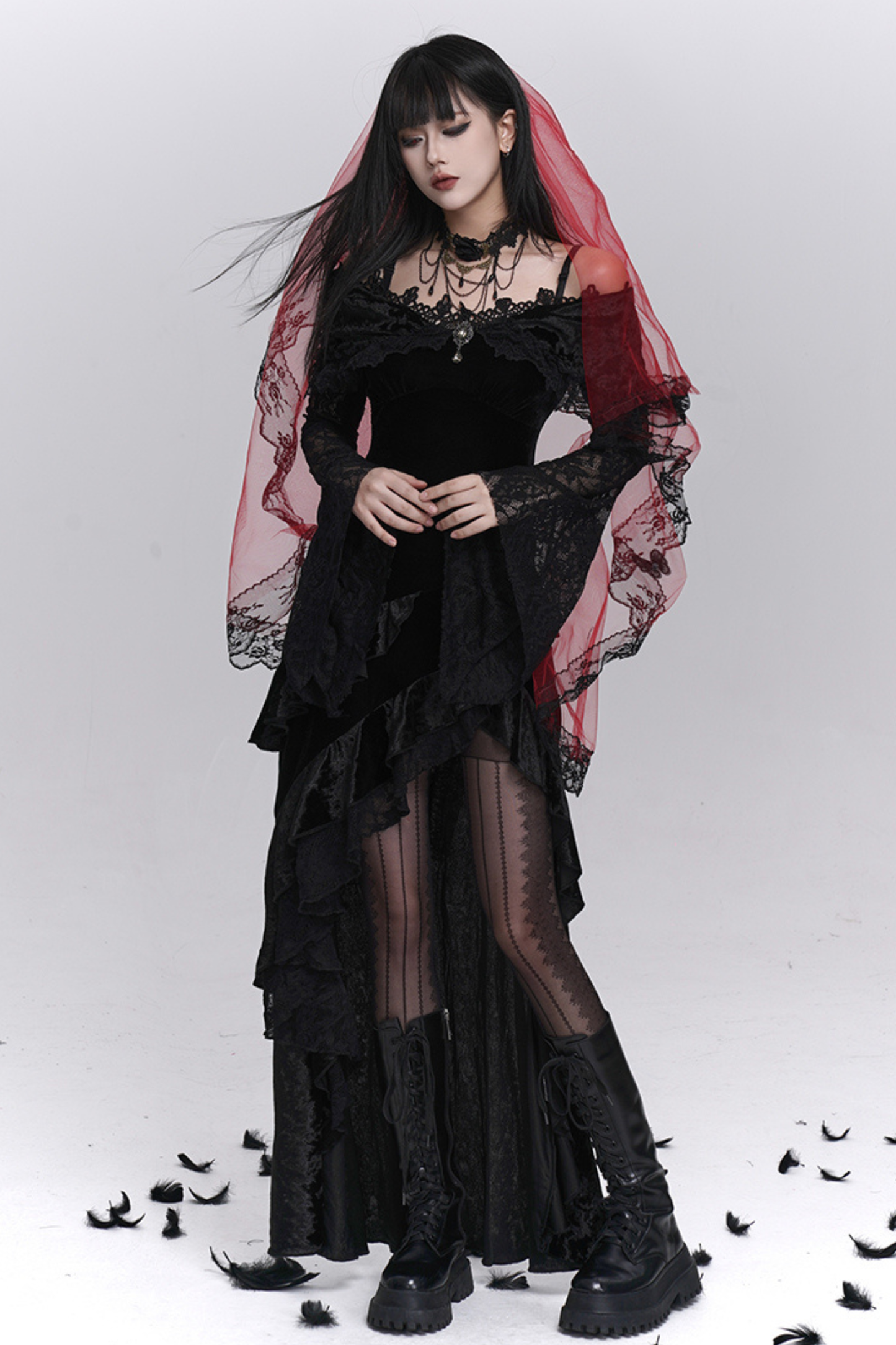 Gothic Lace Flare Long Dress