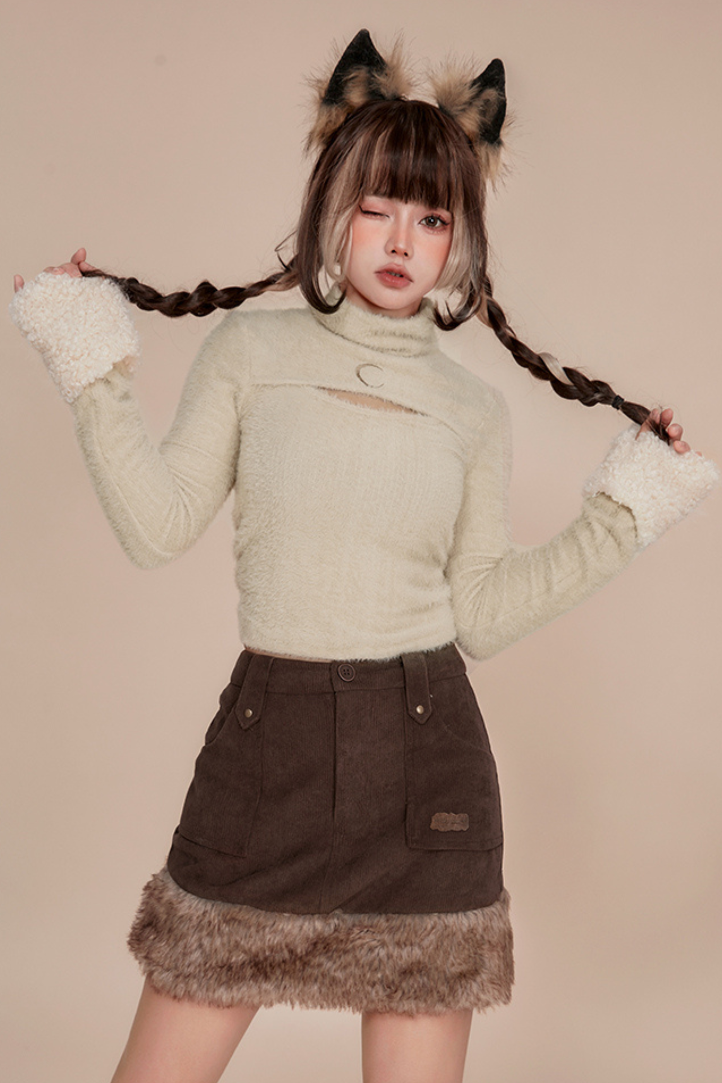 Corduroy Fur Skirt