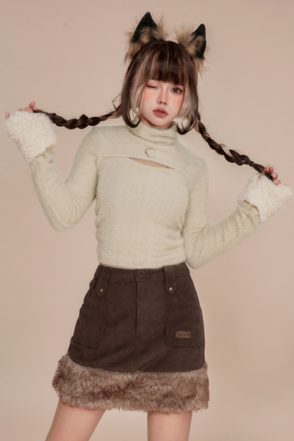 Corduroy Fur Skirt