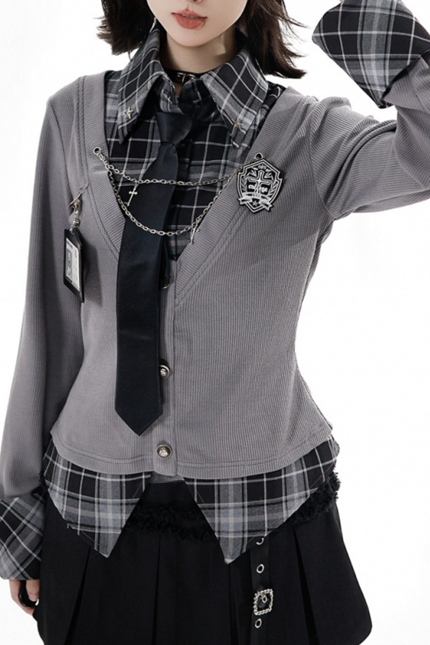 カレッジロールアップシャツ+スカート+ネクタイ