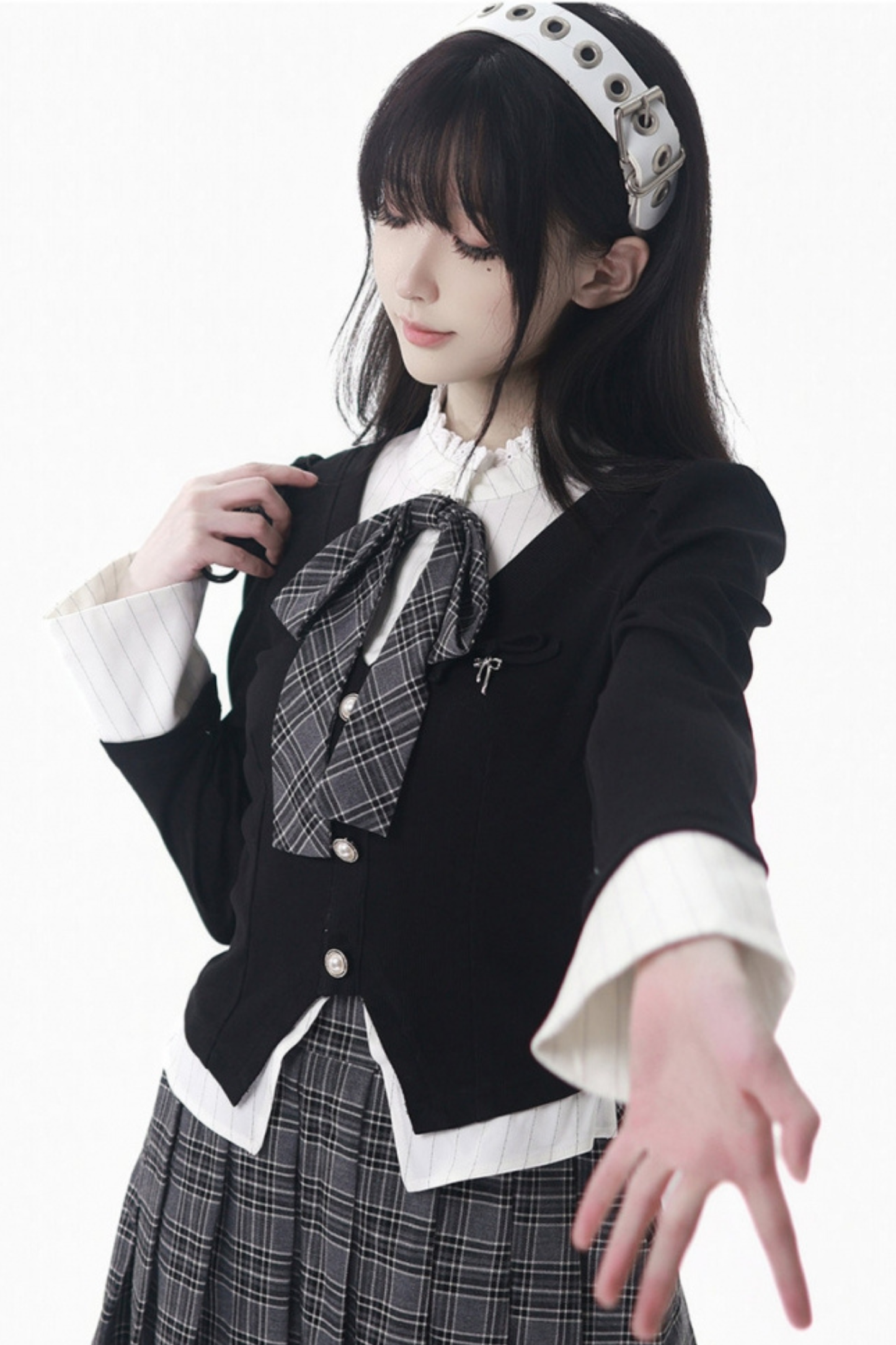 カレッジスリムフェイクツーピーストップス+チェックキュロット