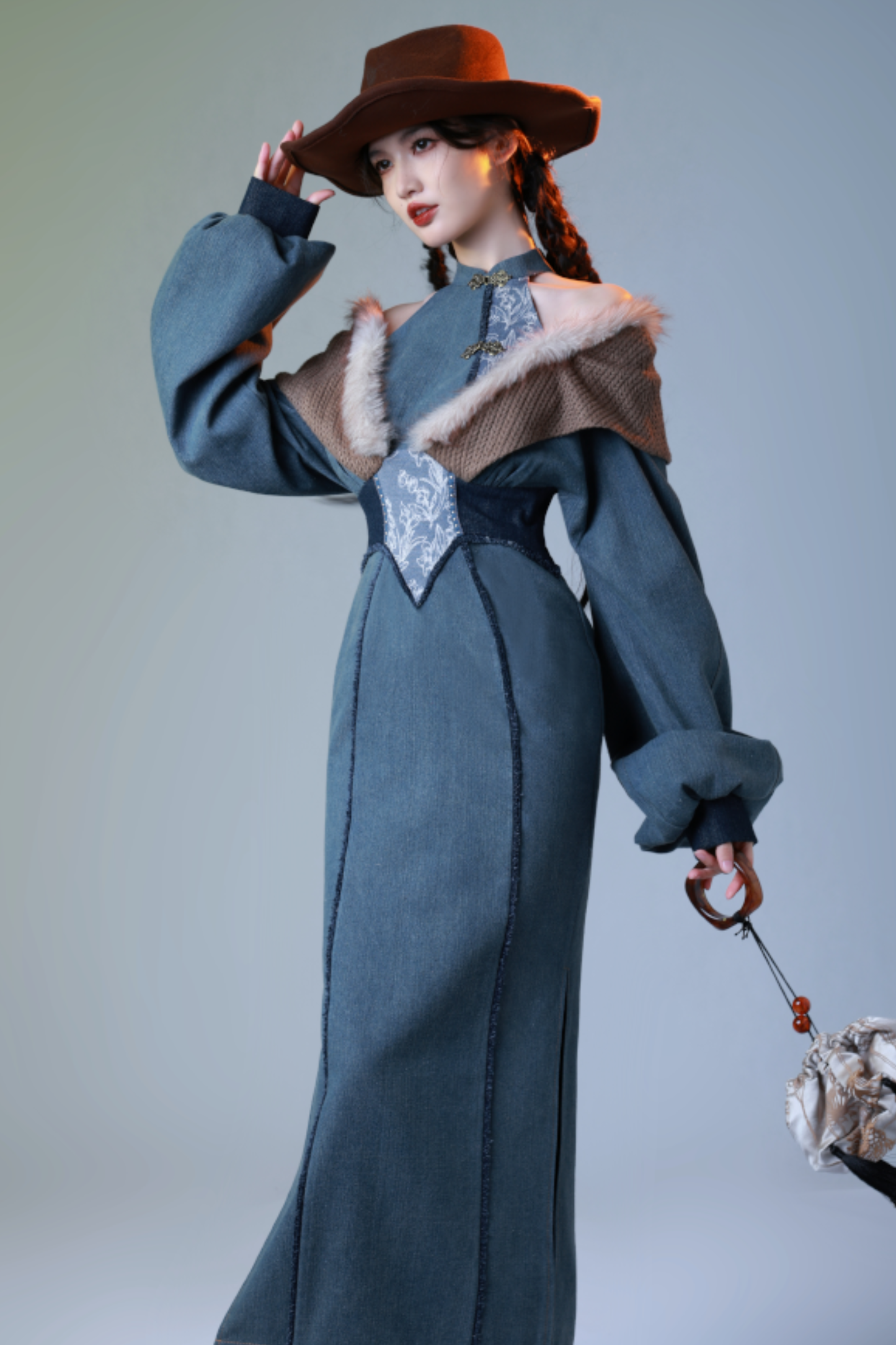 Retro Denim China Long Dress