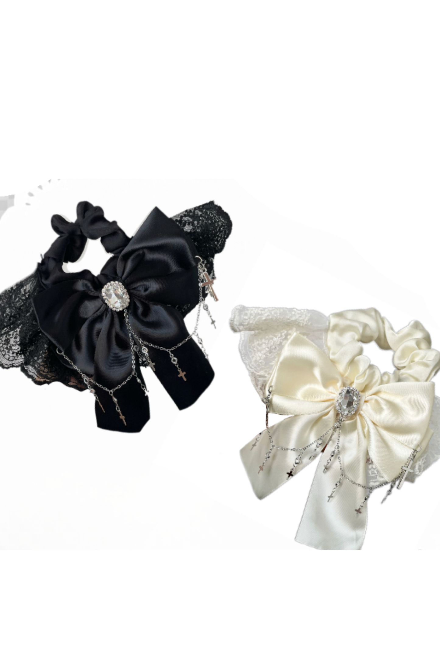 リボンレースラインストーンシュシュ