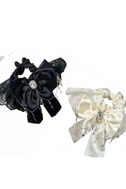 リボンレースラインストーンシュシュ