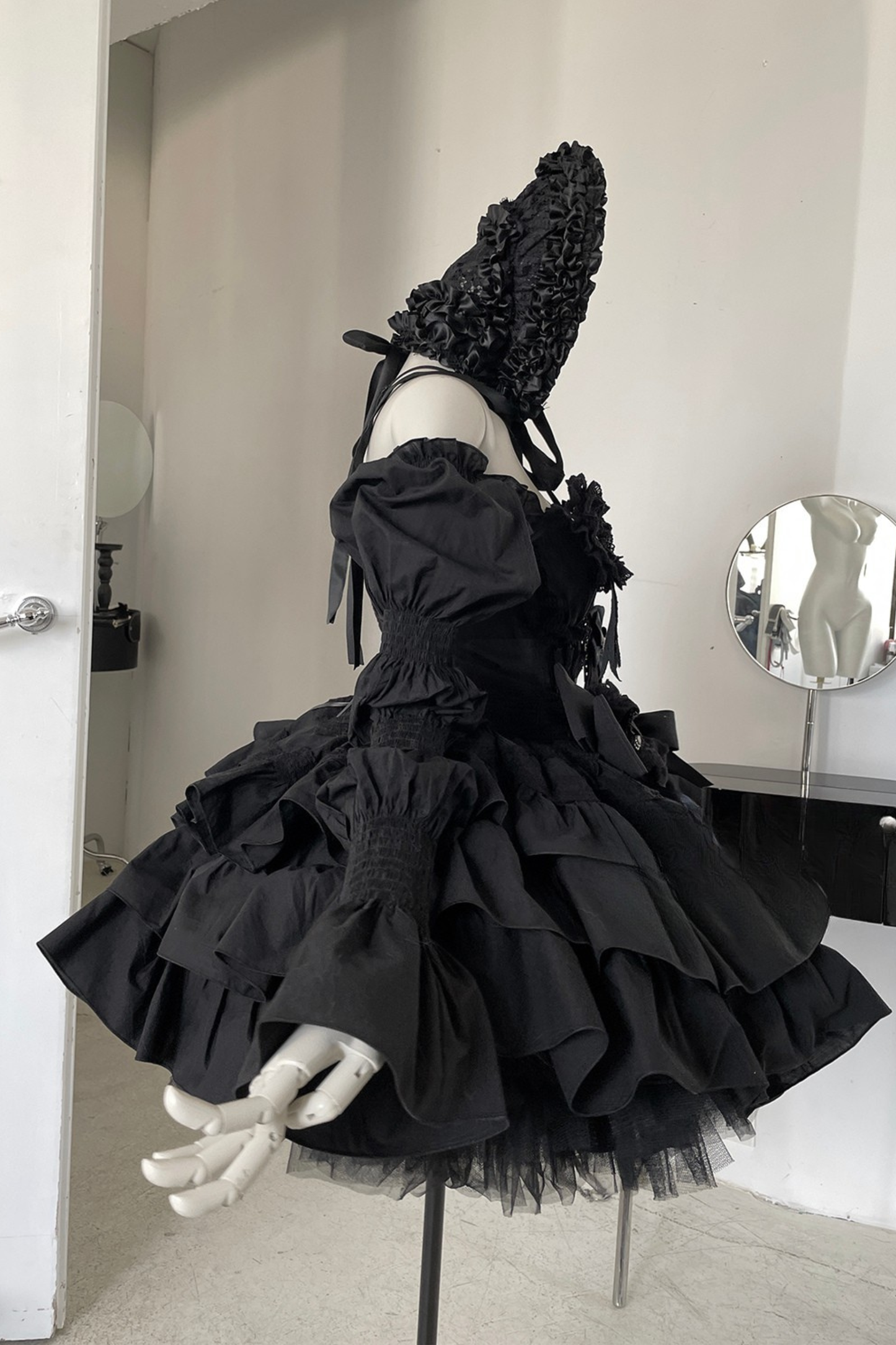 シフォンゴシックバッスルフリルドレスセット