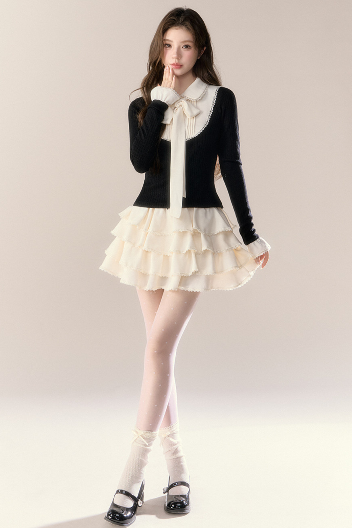 フレンチカレッジトップス+ティアードスカート