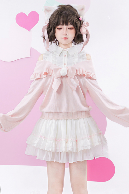 キュートオフショルダーセーター+スカート