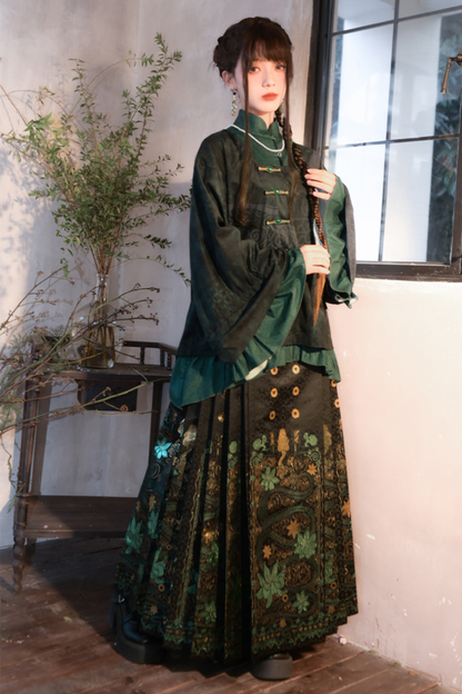 Dark China Flared Sleeve Top