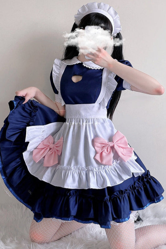 ピンクブルーロリメイドコスプレドレスセット