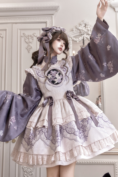 チャイナスタンドカラージャケット+サスペンダードレス+ヘアバンド