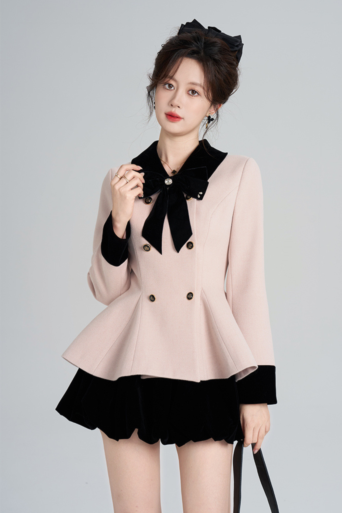 フレンチスイートピンクフレアコート+スカート