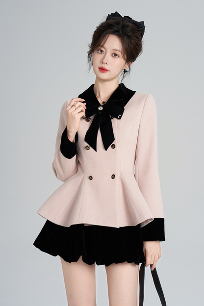 フレンチスイートピンクフレアコート+スカート