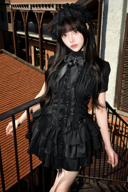 哥特蕾丝束腰连衣裙