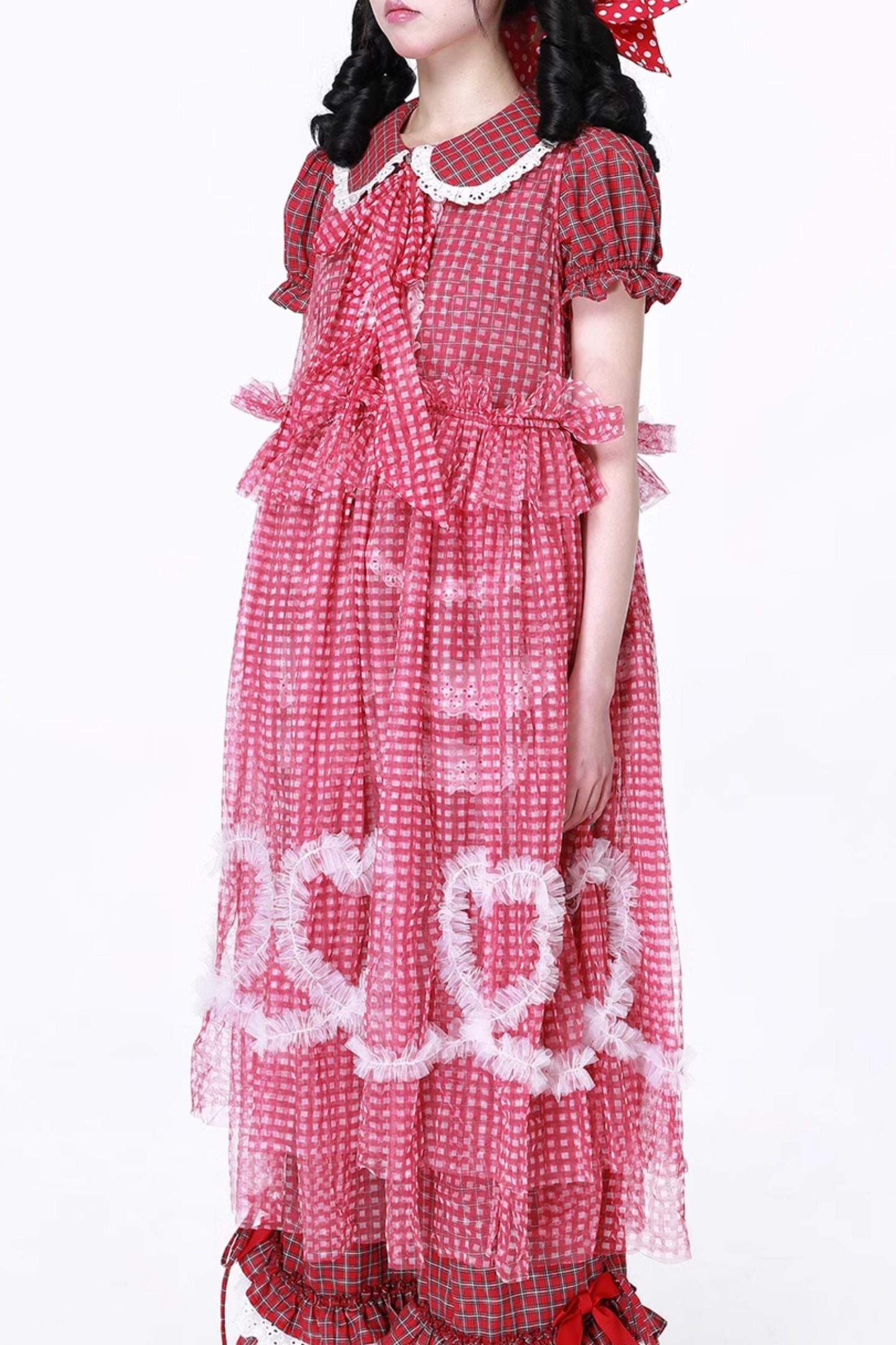 Retro Heart Mesh Plaid Skirt
