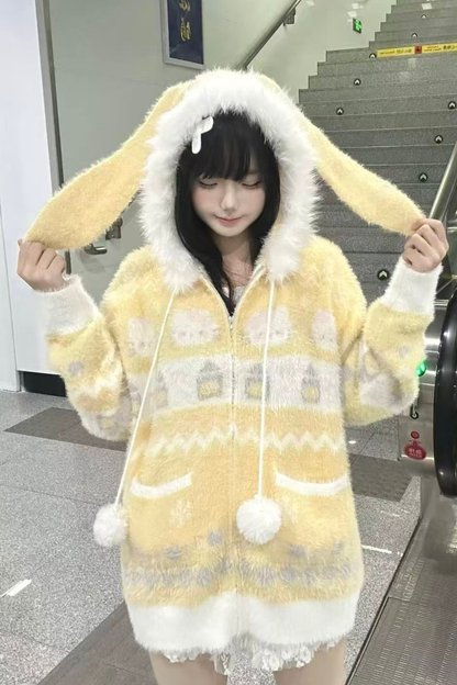 ラビットフードニットカーディガン