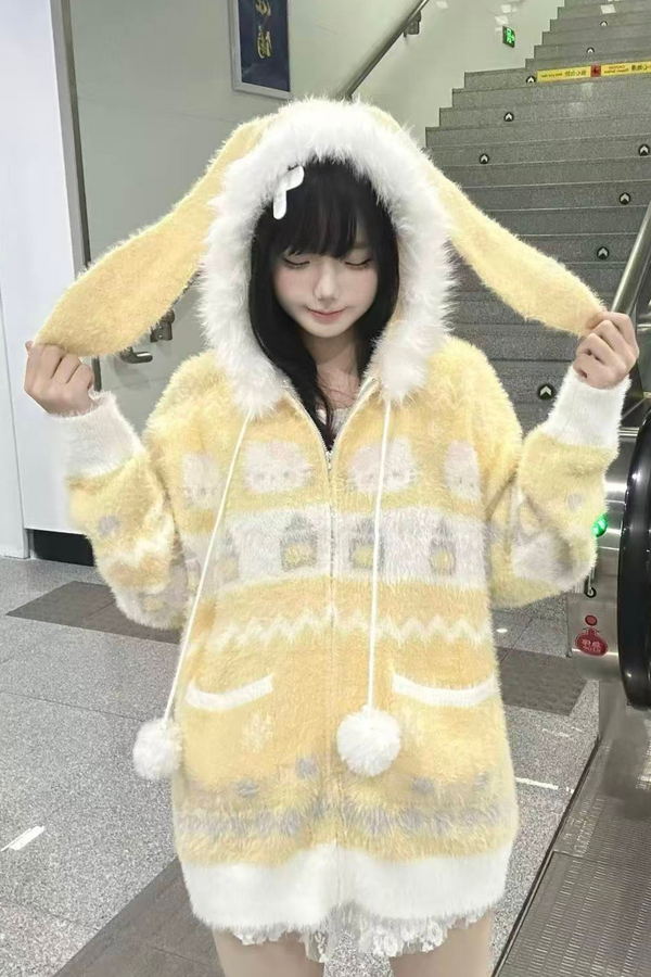 ラビットフードニットカーディガン