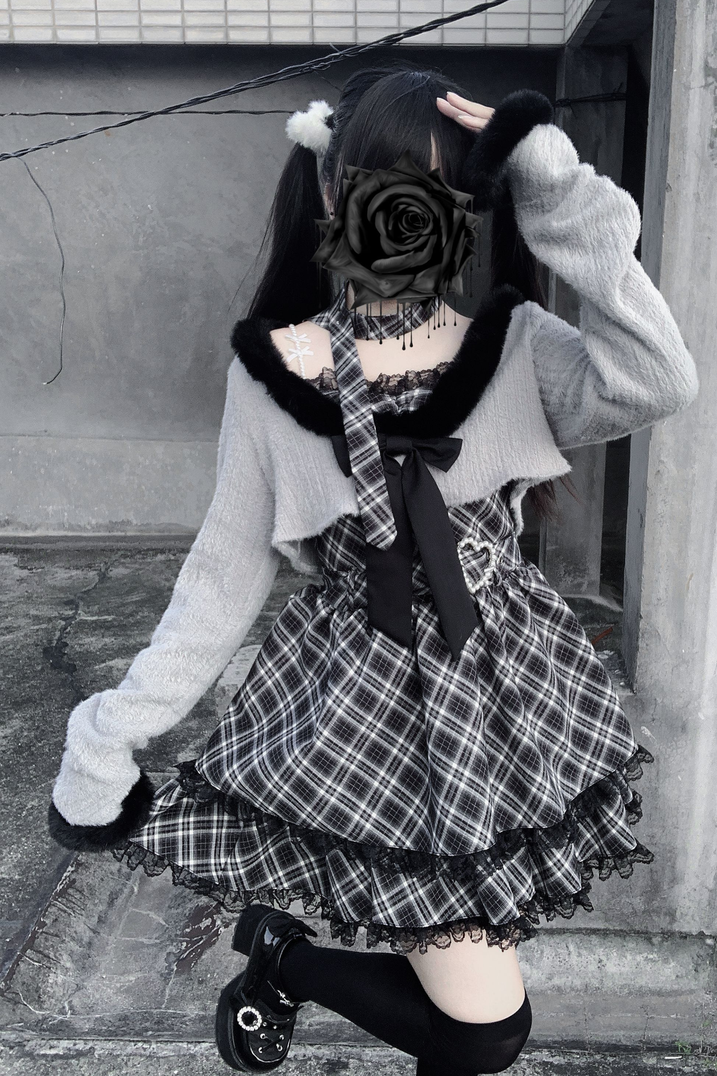 地雷サスペンダー スカート+ ショートカーディガン