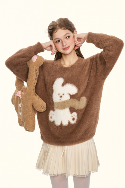 クリームチェスナットココアバニーファーニット