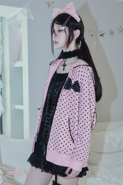 Y2Kガールドットバニーフードパーカー