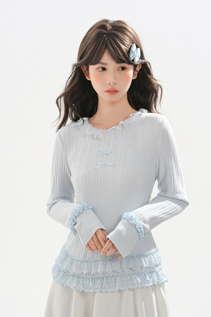 リボンフリルトリムトップス