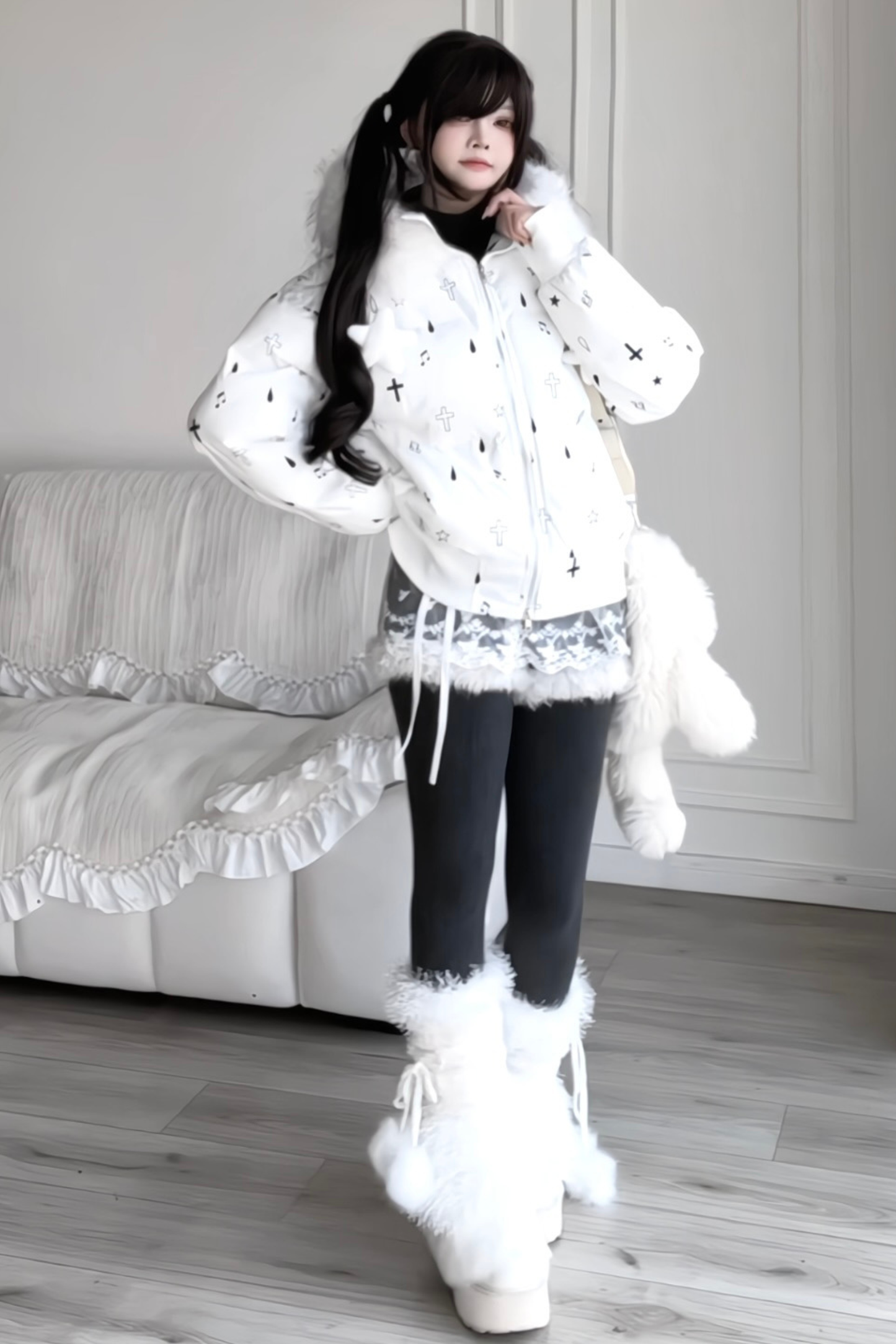 Fur Hood Cloth Design Down Jacket