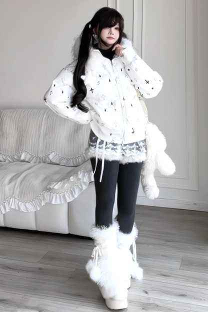 Fur Hood Cloth Design Down Jacket