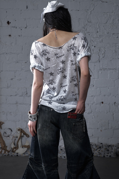 Y2k 타이트 프린트 탑