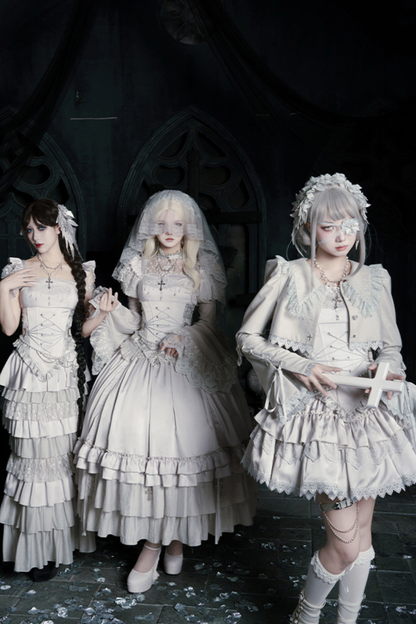 ゴシックロリータスカート+コルセット+ベール+ネックレス+ウエストチェーン